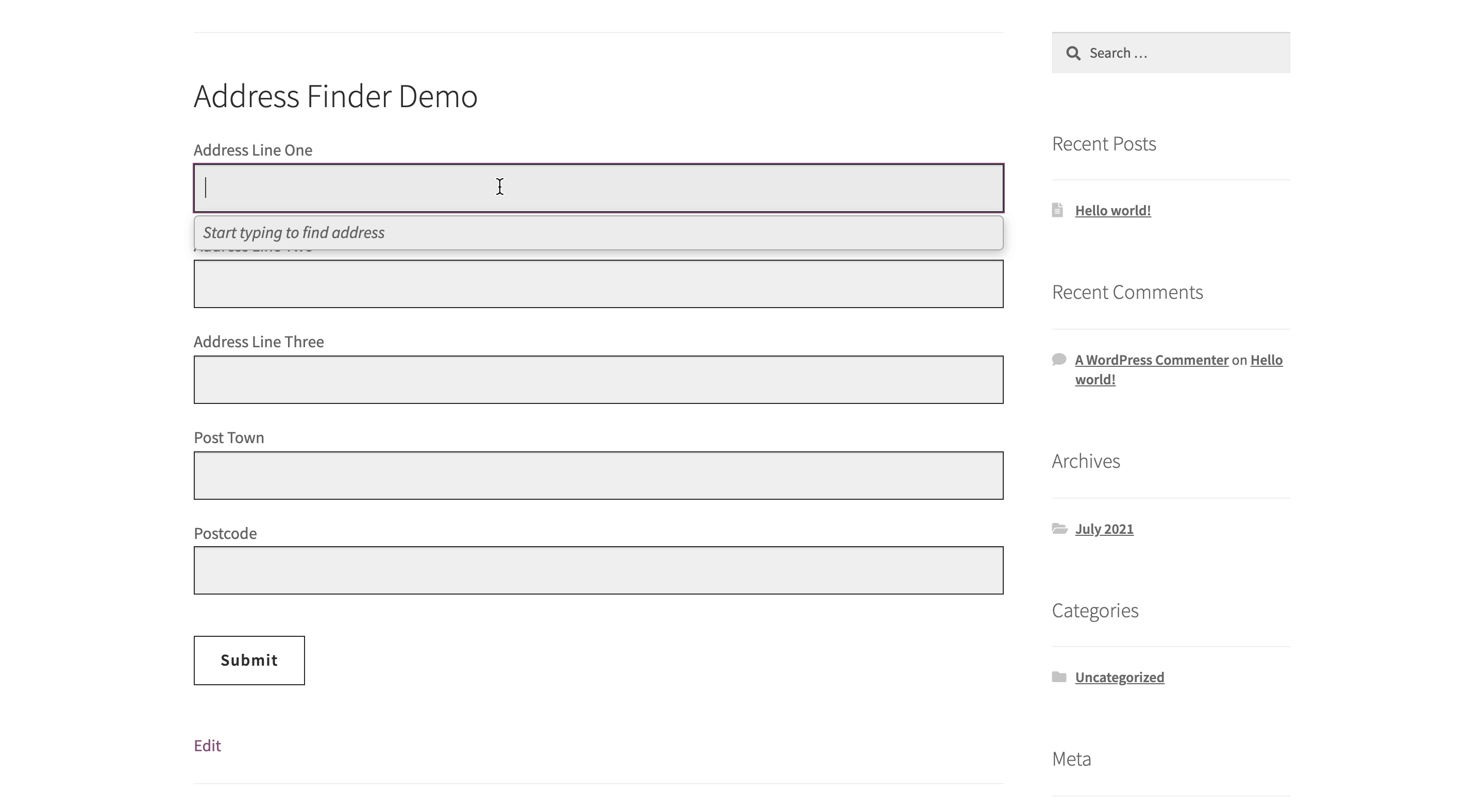 Gutenberg Address Finder Demo